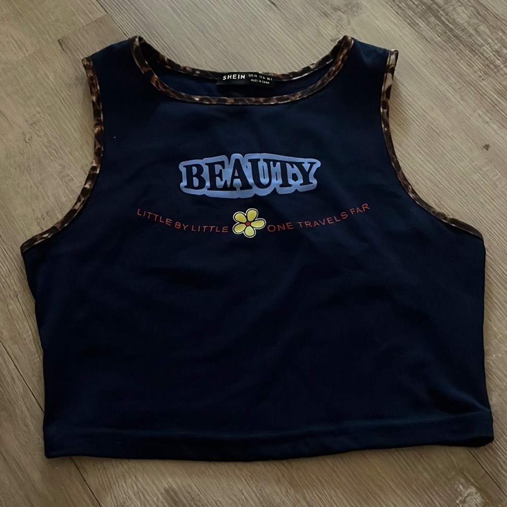 Shein Dark Blue Cropped Tank Top (Size XS)